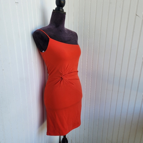NWT Lulus Orange One-Shoulder Streap Bodycon Mini Dress Knot Detail Stretch S - Picture 2 of 13
